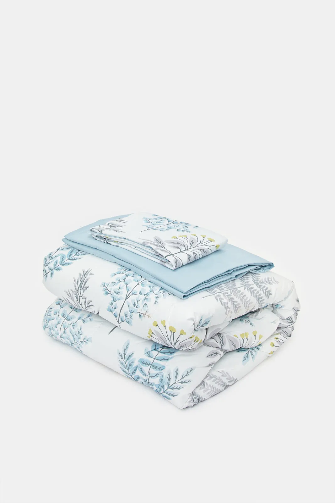 Teal 3 Piece Leaves Printed Comforter Set (Single Size)