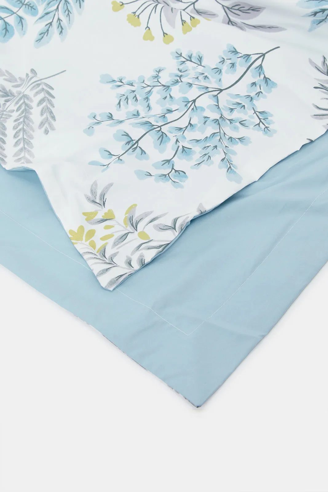 Teal 3 Piece Leaves Printed Comforter Set (Single Size)