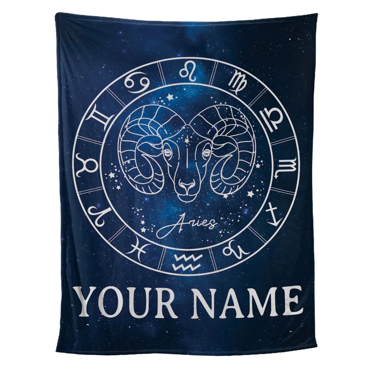 Teesdily | Aries Personalized Fleece Blanket With Name Horoscope Design Sherpa Blanket Zodiac Sign Constellation Astrology Adult Kid Birthday Gifts