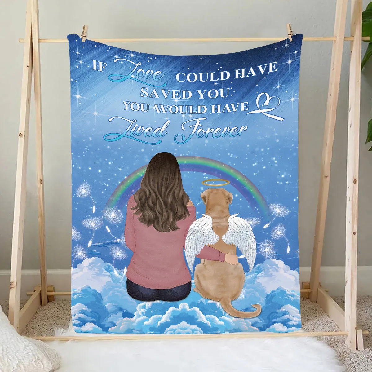 Teesdily | Dog In Heaven Fleece Blanket, If Love Could Have Saved You Sofa Blanket, Dog Owner Gifts, Pet Memorial Presents, Remembrance Gift Ideas