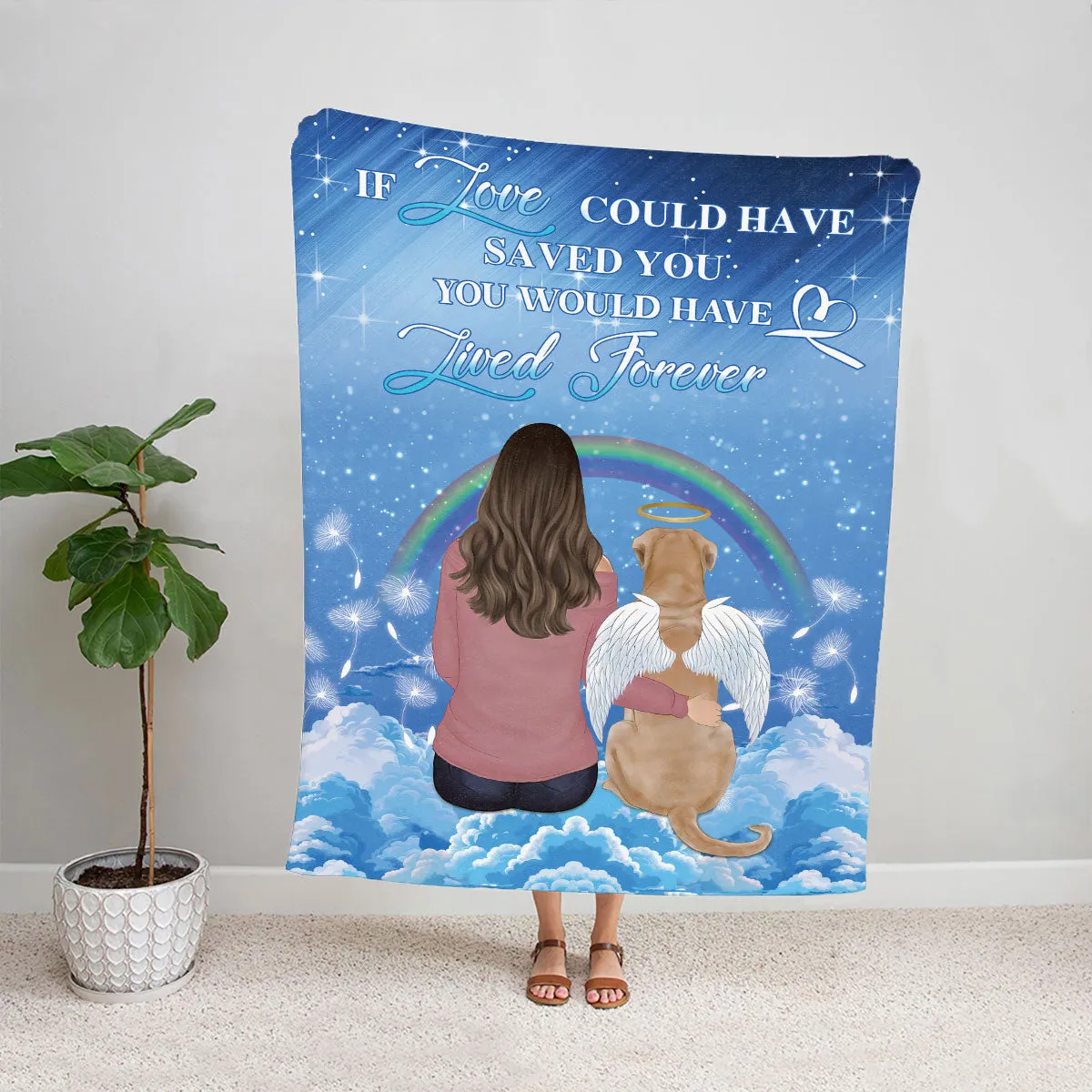 Teesdily | Dog In Heaven Fleece Blanket, If Love Could Have Saved You Sofa Blanket, Dog Owner Gifts, Pet Memorial Presents, Remembrance Gift Ideas