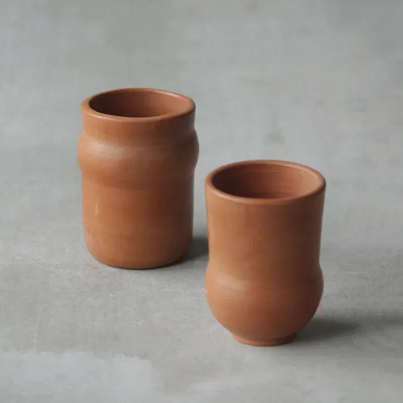 Terracotta Carafe and 2 tumblers with Wooden Lid