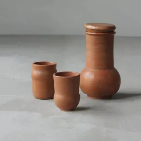 Terracotta Carafe and 2 tumblers with Wooden Lid