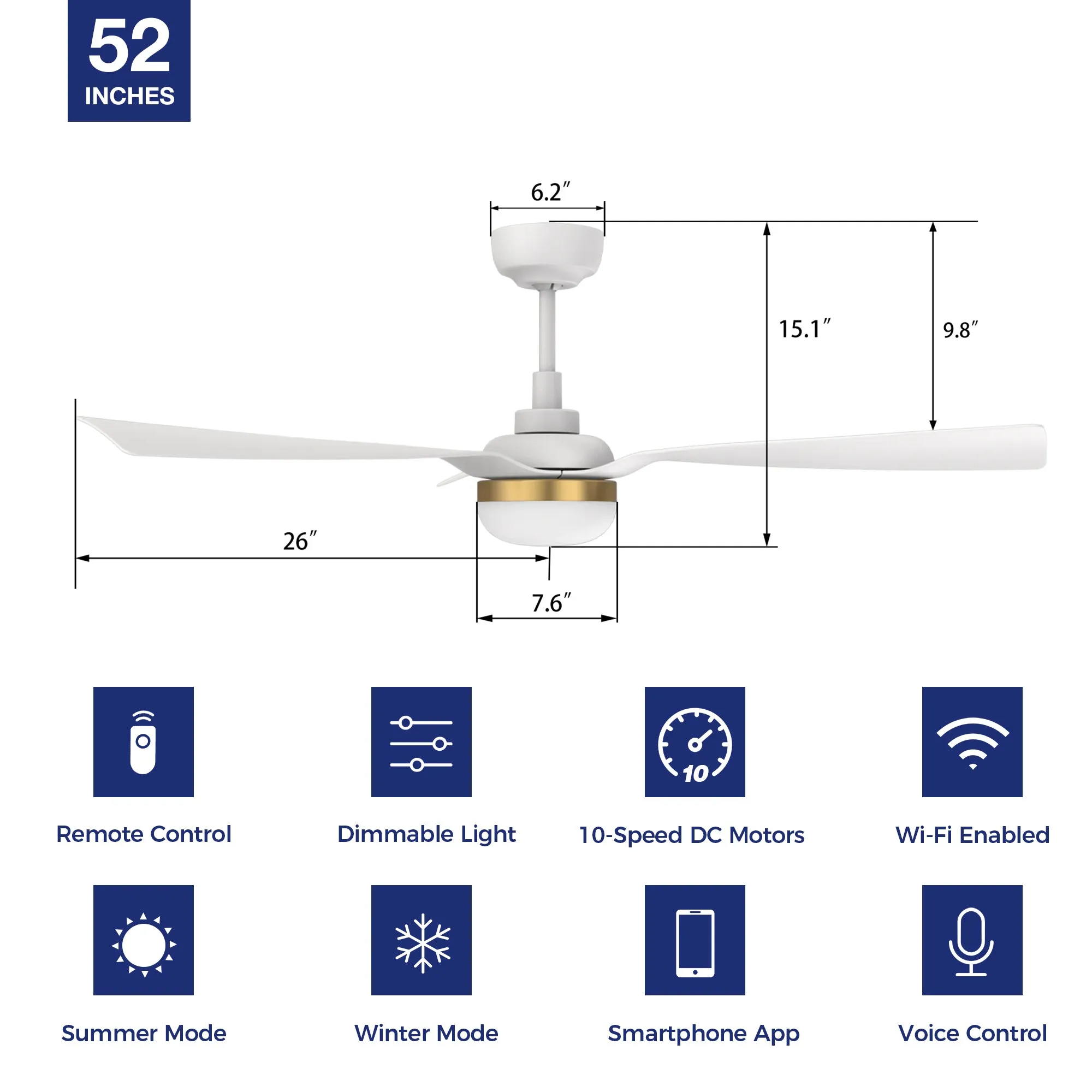 Visalia Smart Ceiling Fan with LED Light and Remote Outdoor/Indoor 52"