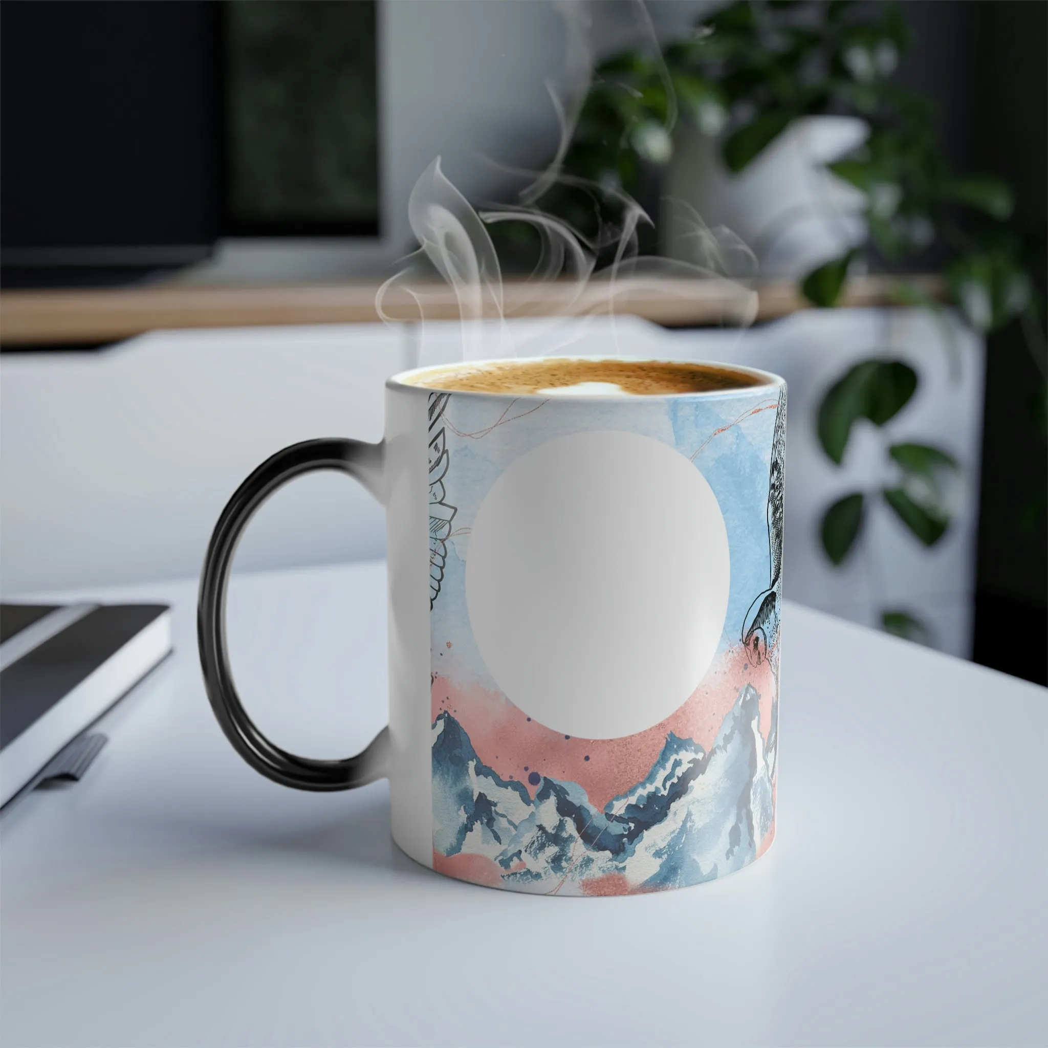 Watercolor owl and mountain 11oz Color Morphing Mug