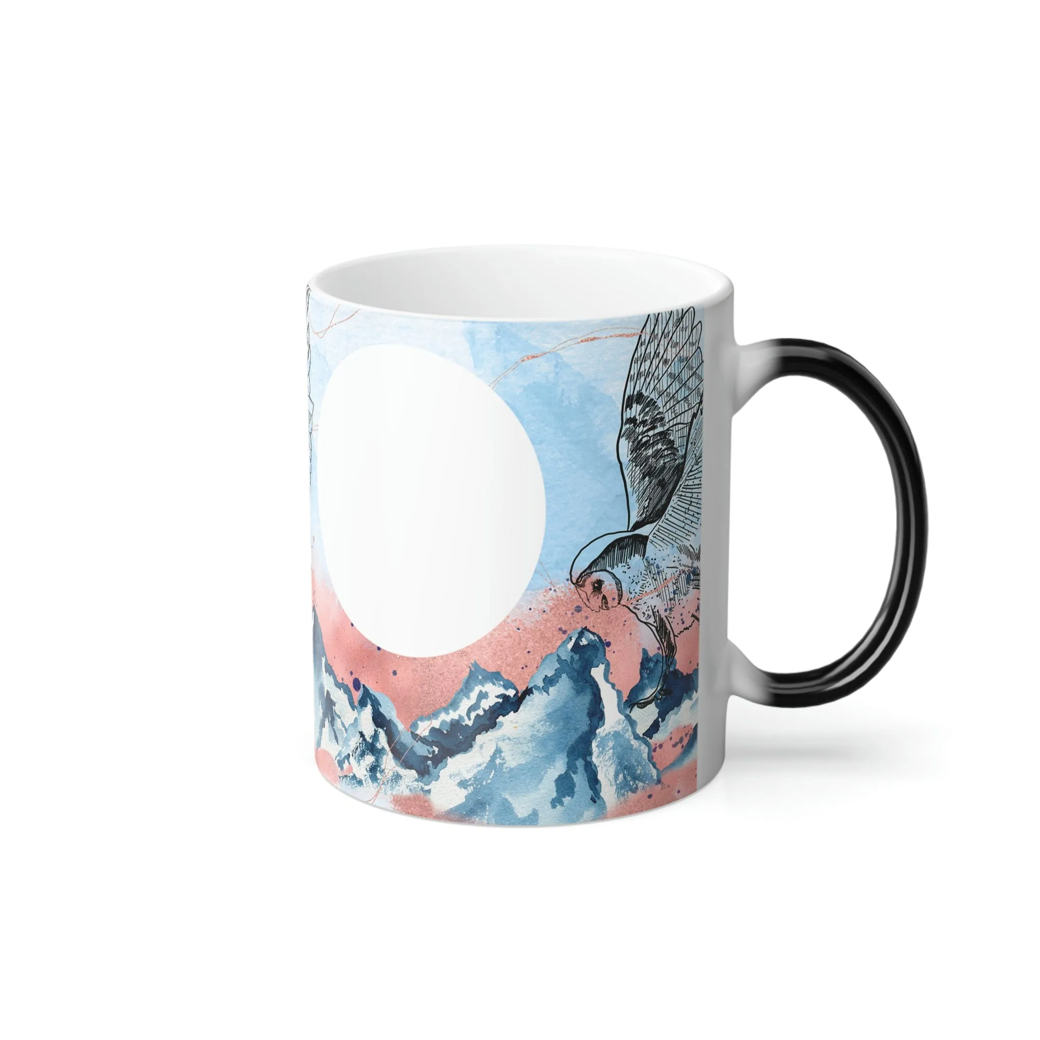 Watercolor owl and mountain 11oz Color Morphing Mug