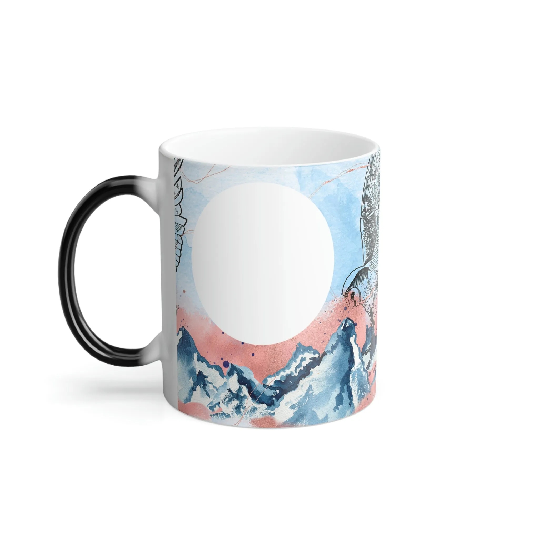 Watercolor owl and mountain 11oz Color Morphing Mug