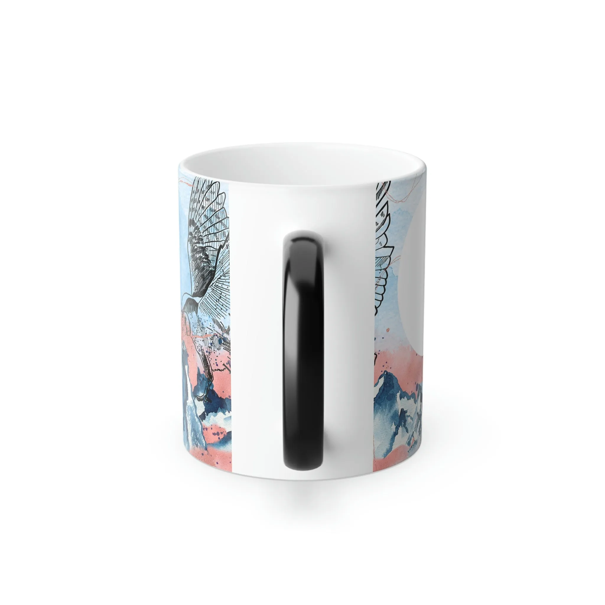 Watercolor owl and mountain 11oz Color Morphing Mug