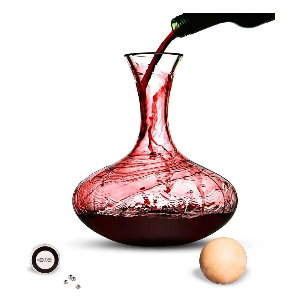 Wine Decanter Set with Wooden Stopper & Cleaning Balls - 2.5L