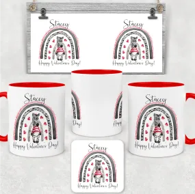 Zebra Rainbow Red Valentine's Day Personalised Mug and Coaster Set