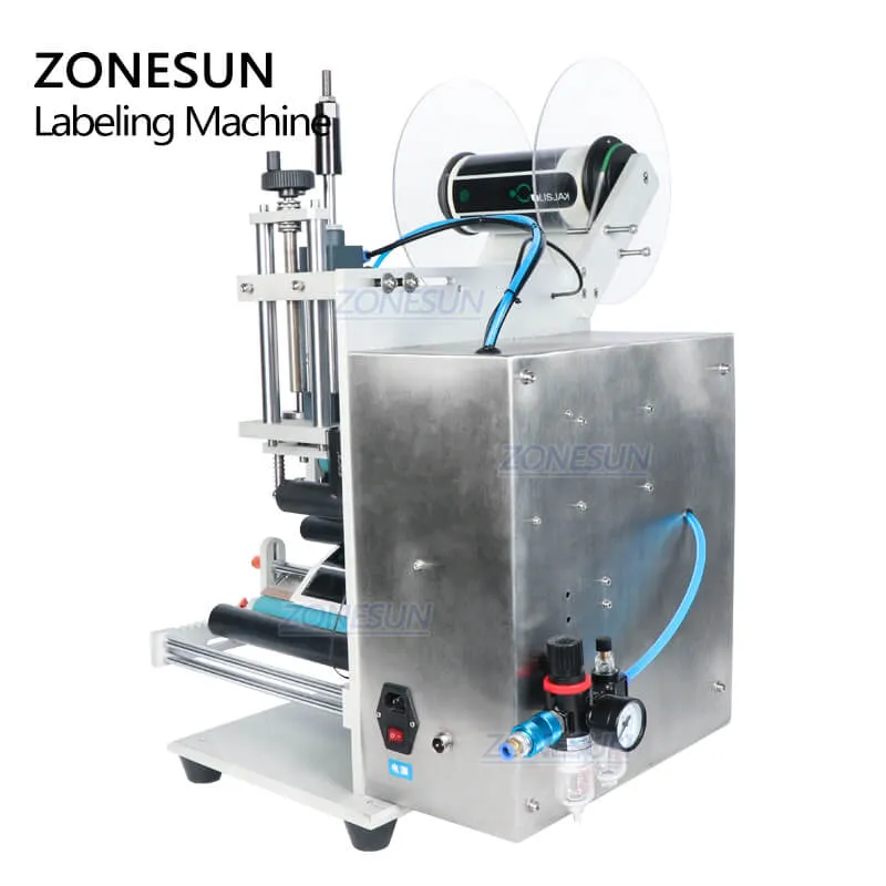 ZS-TB100SW Semi-automatic Round Wine Glass Plastic Bottle Sticker Label Double Side Labeling Machine