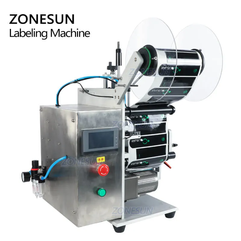 ZS-TB100SW Semi-automatic Round Wine Glass Plastic Bottle Sticker Label Double Side Labeling Machine