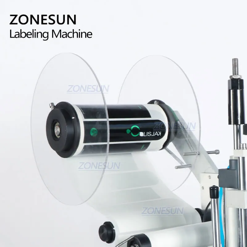 ZS-TB100SW Semi-automatic Round Wine Glass Plastic Bottle Sticker Label Double Side Labeling Machine