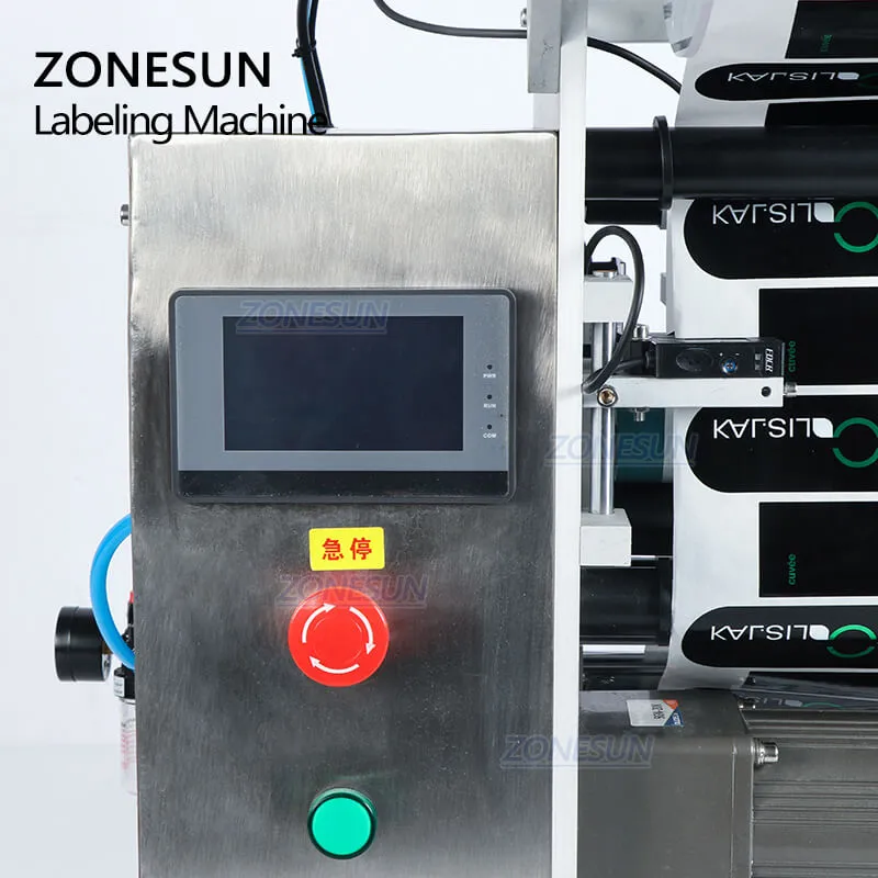 ZS-TB100SW Semi-automatic Round Wine Glass Plastic Bottle Sticker Label Double Side Labeling Machine