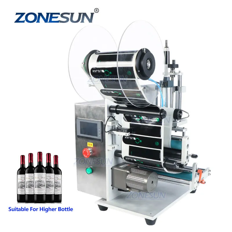 ZS-TB100SW Semi-automatic Round Wine Glass Plastic Bottle Sticker Label Double Side Labeling Machine